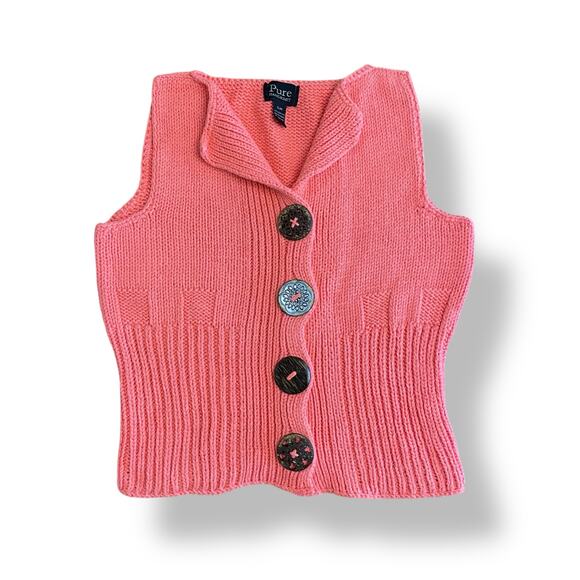 Pure Handknit Vintage Y2K Pink Sleeveless Cotton Knit Vest size S/M Boho Fairy‎ - Picture 1 of 6